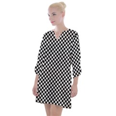 Black And White Checkerboard Background Board Checker Open Neck Shift Dress by Cowasu