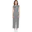 Black And White Checkerboard Background Board Checker Women s Frill Top Chiffon Jumpsuit View1