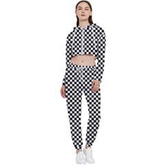 Black And White Checkerboard Background Board Checker Cropped Zip Up Lounge Set by Cowasu