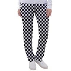 Black And White Checkerboard Background Board Checker Women s Casual Pants by Cowasu