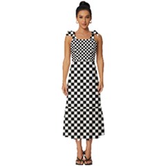 Black And White Checkerboard Background Board Checker Tie-strap Tiered Midi Chiffon Dress by Cowasu