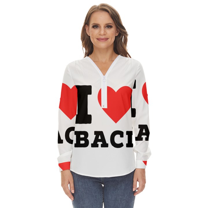 I love baci  Zip Up Long Sleeve Blouse