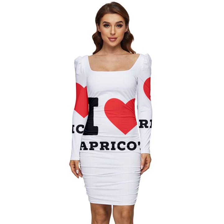 I love apricot  Women Long Sleeve Ruched Stretch Jersey Dress