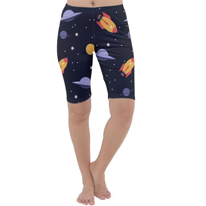 Cosmos Rockets Spaceships Ufos Cropped Leggings 