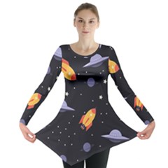 Cosmos Rockets Spaceships Ufos Long Sleeve Tunic  by Cowasu