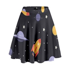 Cosmos Rockets Spaceships Ufos High Waist Skirt