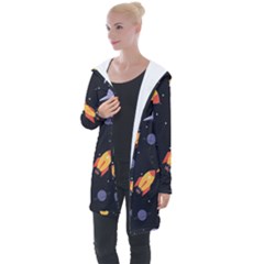 Cosmos Rockets Spaceships Ufos Longline Hooded Cardigan by Cowasu