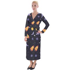 Cosmos Rockets Spaceships Ufos Velvet Maxi Wrap Dress by Cowasu