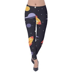 Cosmos Rockets Spaceships Ufos Velvet Leggings by Cowasu