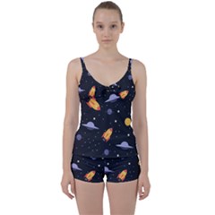 Cosmos Rockets Spaceships Ufos Tie Front Two Piece Tankini by Cowasu