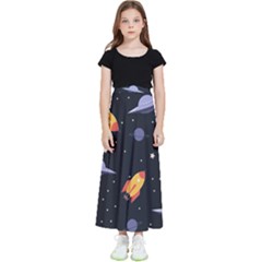 Cosmos Rockets Spaceships Ufos Kids  Flared Maxi Skirt by Cowasu