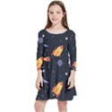 Cosmos Rockets Spaceships Ufos Kids  Quarter Sleeve Skater Dress View1