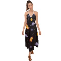 Cosmos Rockets Spaceships Ufos Halter Tie Back Dress  by Cowasu