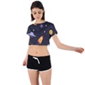 Cosmos Rockets Spaceships Ufos Tie Back Short Sleeve Crop Tee View1