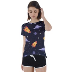 Cosmos Rockets Spaceships Ufos Short Sleeve Open Back Tee by Cowasu