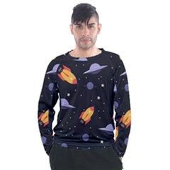 Cosmos Rockets Spaceships Ufos Men s Long Sleeve Raglan Tee