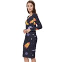 Cosmos Rockets Spaceships Ufos Long Sleeve V-Neck Bodycon Dress  View2