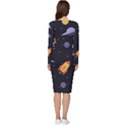 Cosmos Rockets Spaceships Ufos Long Sleeve V-Neck Bodycon Dress  View4