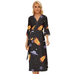 Cosmos Rockets Spaceships Ufos Midsummer Wrap Dress