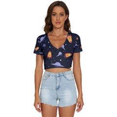 Cosmos Rockets Spaceships Ufos V-neck Crop Top by Cowasu