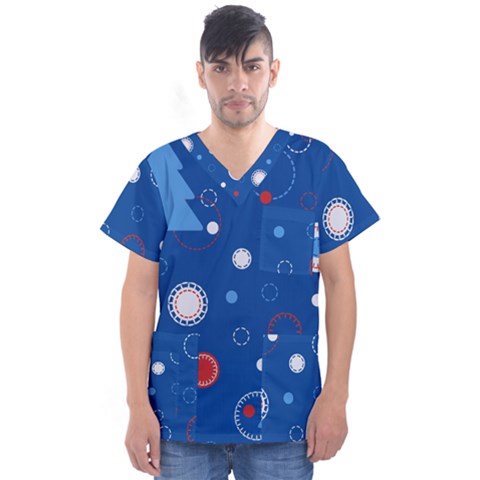 Christmas Pattern Tree Design Men s V-neck Scrub Top by Cowasu