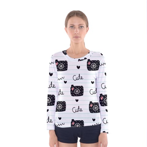 Cute Cameras Doodles Hand Drawn Women s Long Sleeve Tee by Cowasu