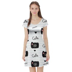 Cute Cameras Doodles Hand Drawn Short Sleeve Skater Dress by Cowasu