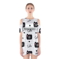 Cute Cameras Doodles Hand Drawn Shoulder Cutout One Piece Dress by Cowasu