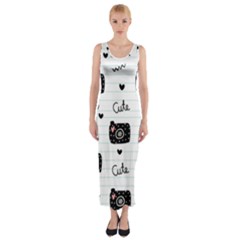 Cute Cameras Doodles Hand Drawn Fitted Maxi Dress by Cowasu