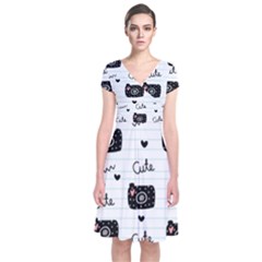 Cute Cameras Doodles Hand Drawn Short Sleeve Front Wrap Dress by Cowasu