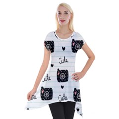 Cute Cameras Doodles Hand Drawn Short Sleeve Side Drop Tunic by Cowasu