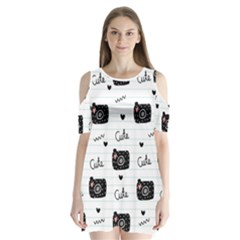 Cute Cameras Doodles Hand Drawn Shoulder Cutout Velvet One Piece by Cowasu