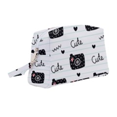 Cute Cameras Doodles Hand Drawn Wristlet Pouch Bag (medium) by Cowasu