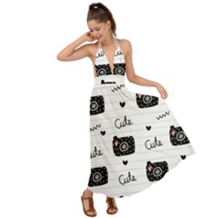 Cute Cameras Doodles Hand Drawn Backless Maxi Beach Dress by Cowasu