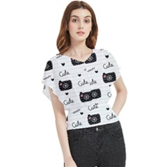 Cute Cameras Doodles Hand Drawn Butterfly Chiffon Blouse