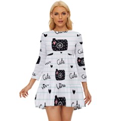 Cute Cameras Doodles Hand Drawn Long Sleeve Babydoll Dress by Cowasu