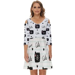 Cute Cameras Doodles Hand Drawn Shoulder Cut Out Zip Up Dress by Cowasu