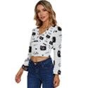 Cute Cameras Doodles Hand Drawn Long Sleeve V-Neck Top View2