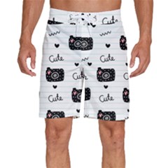 Cute Cameras Doodles Hand Drawn Men s Beach Shorts by Cowasu