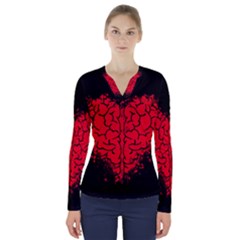 Heart Brain Mind Psychology Doubt V-neck Long Sleeve Top by Cowasu