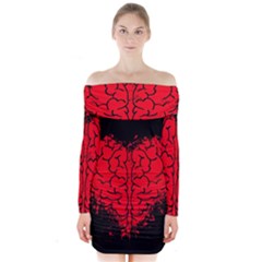 Heart Brain Mind Psychology Doubt Long Sleeve Off Shoulder Dress by Cowasu