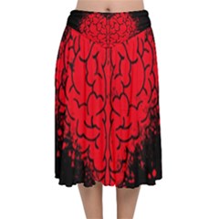 Heart Brain Mind Psychology Doubt Velvet Flared Midi Skirt by Cowasu