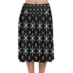 Snowflakes Background Pattern Velvet Flared Midi Skirt by Cowasu