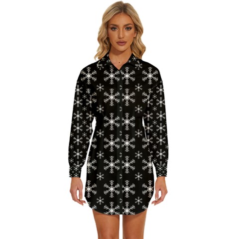 Snowflakes Background Pattern Womens Long Sleeve Shirt Dress by Cowasu