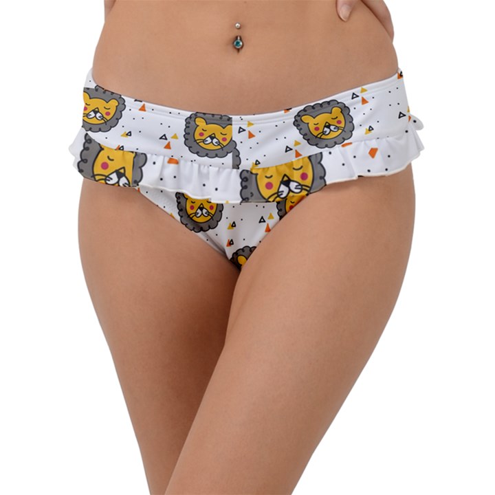 Lion Heads Pattern Design Doodle Frill Bikini Bottoms