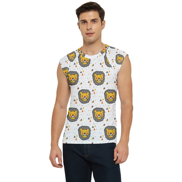 Lion Heads Pattern Design Doodle Men s Raglan Cap Sleeve Tee