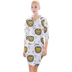 Lion Heads Pattern Design Doodle Quarter Sleeve Hood Bodycon Dress by Cowasu