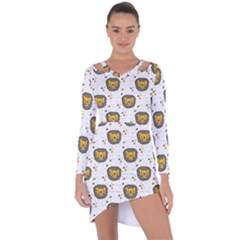 Lion Heads Pattern Design Doodle Asymmetric Cut-out Shift Dress by Cowasu