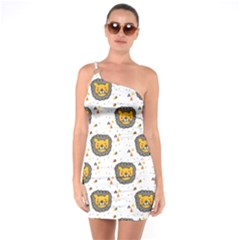 Lion Heads Pattern Design Doodle One Shoulder Ring Trim Bodycon Dress by Cowasu