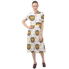 Lion Heads Pattern Design Doodle Keyhole Neckline Chiffon Dress by Cowasu